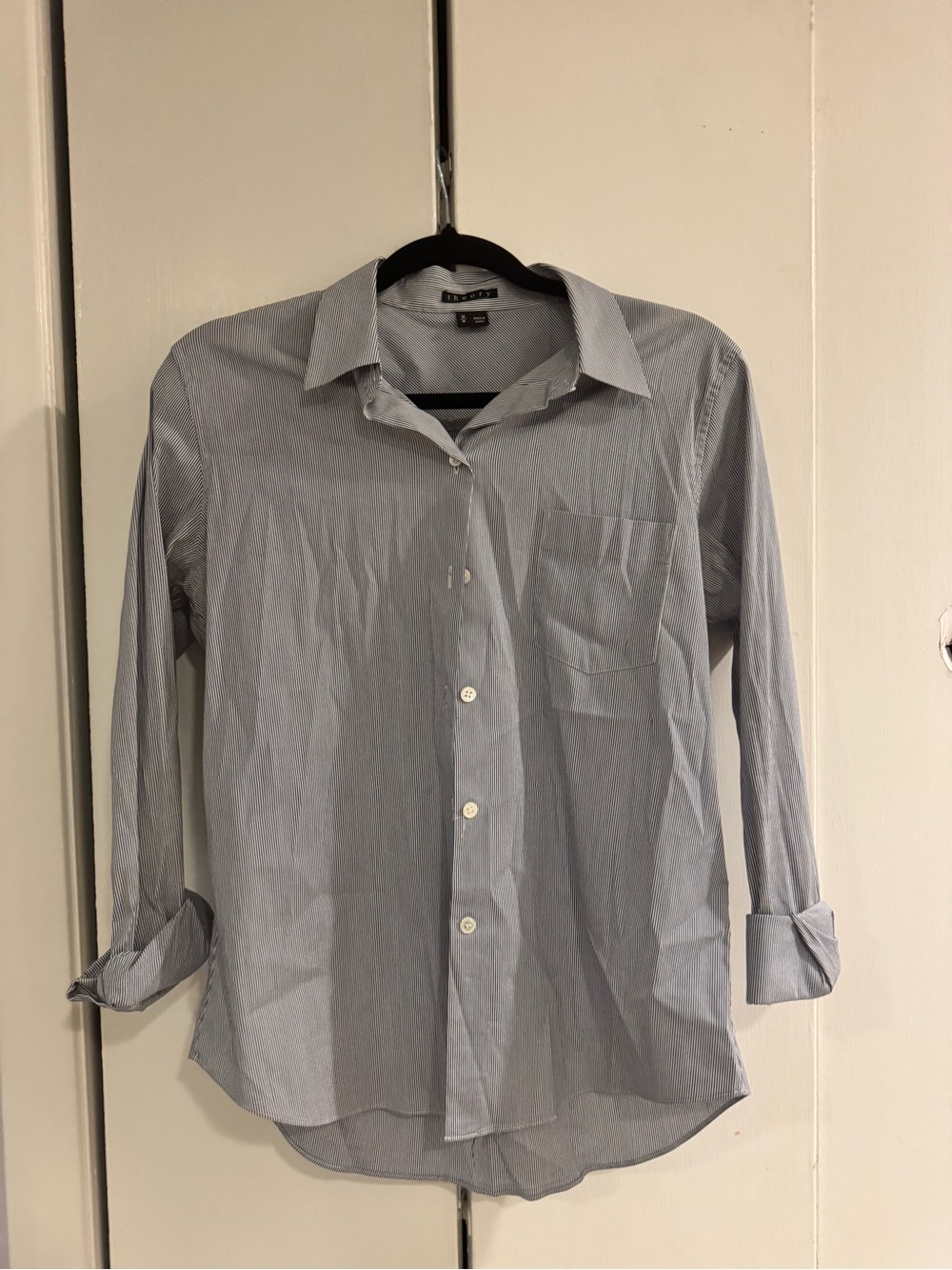 Theory Light Blue Striped Dress Shirt - Classic Button-Down